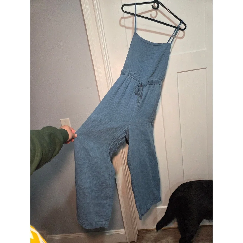 American Eagle Blue Gauze Wide Leg Jumpsuit Tie Back‎ Size Large